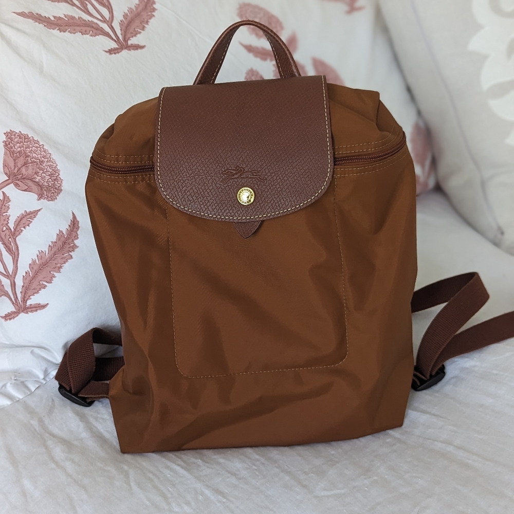Longchamp Le Pliage Nylon Foldable Backpack Cognac / Gold